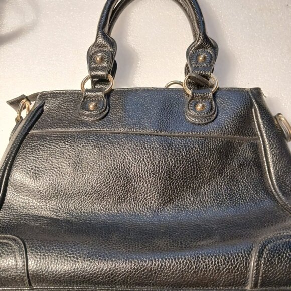 Danbury Mint Black Monogram Leather Satchel Turn-Lock Good Cond - Picture 7 of 13